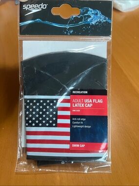 New Speedo Black Swim Cap with USA Flag Design